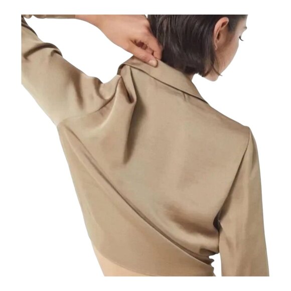 Urban Outfitters Logan Cropped Satin Tie-Front Button-Down Top Women's Small - Picture 2 of 8